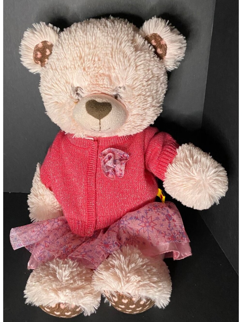 Hearts Bear Plush Build A Bear BAB w/ Pink Sweater + Pink Dress Outfit Heart